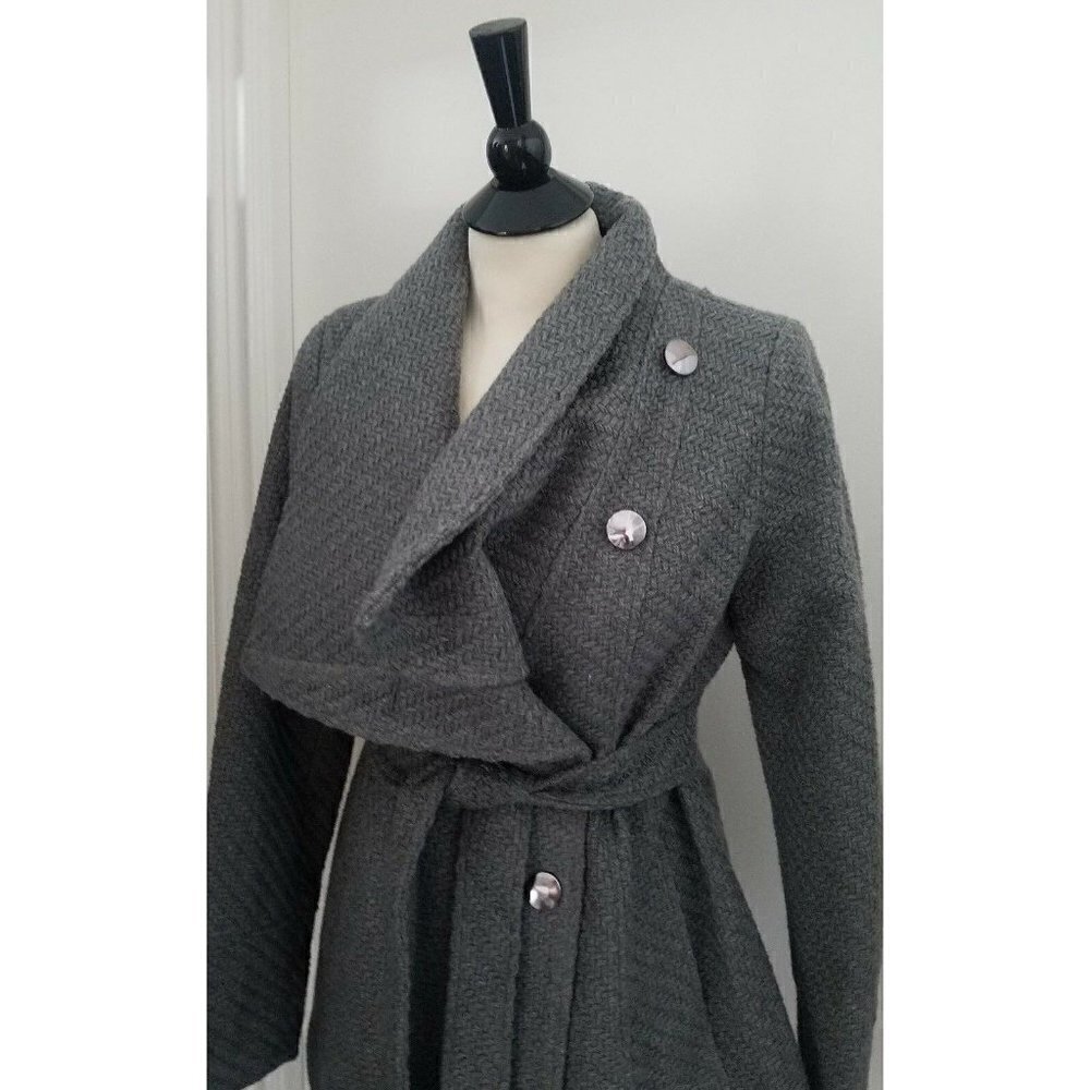 NWT Women's I.N.C. International Concepts Textured Wrap Coat in Charcoal Size S - Picture 3 of 11